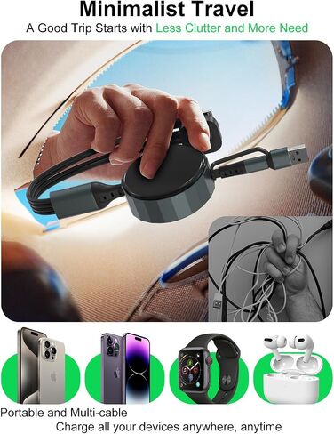 100W Coiled Multi Charging Cable for Apple Watch and Phone - 4 in 1 Curly Universal Charger Cord with Apple Watch Charger, Lightning, USB C and Micro USB for iPhone, Galaxy, iPad, Tablet, Laptap Black in Saudi Arabia