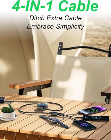 100W Coiled Multi Charging Cable for Apple Watch and Phone - 4 in 1 Curly Universal Charger Cord with Apple Watch Charger, Lightning, USB C and Micro USB for iPhone, Galaxy, iPad, Tablet, Laptap Black in Saudi Arabia