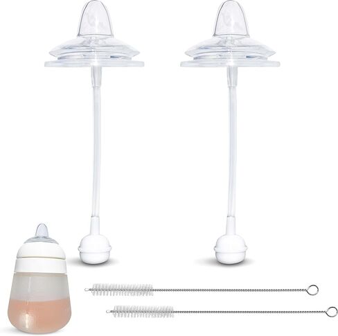 Sippy Cup Conversion Kit for Nanobébé Flexy Silicone Baby Bottles 2-Count | Soft Food Grade Silicone Sippy Spout Nipples, Weighted Straw and Straw Cleaning Brush | BPA Free | 4+ Months (Sippy Kit) in Kuwait