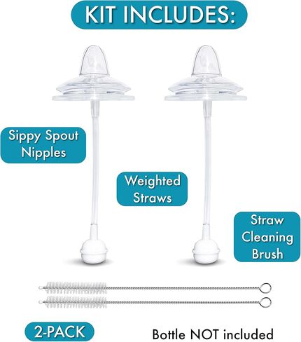 Sippy Cup Conversion Kit for Nanobébé Flexy Silicone Baby Bottles 2-Count | Soft Food Grade Silicone Sippy Spout Nipples, Weighted Straw and Straw Cleaning Brush | BPA Free | 4+ Months (Sippy Kit) in Kuwait