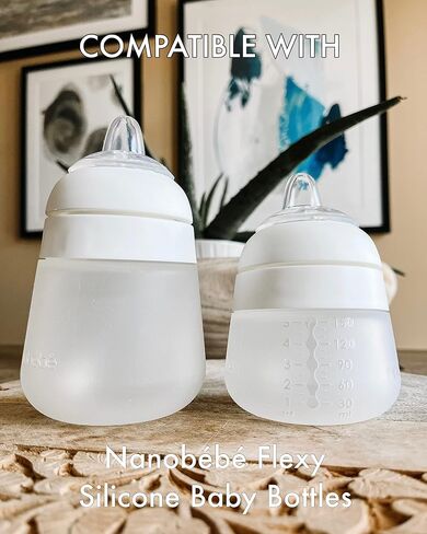Sippy Cup Conversion Kit for Nanobébé Flexy Silicone Baby Bottles 2-Count | Soft Food Grade Silicone Sippy Spout Nipples, Weighted Straw and Straw Cleaning Brush | BPA Free | 4+ Months (Sippy Kit) in Kuwait