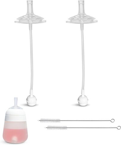 Sippy Cup Conversion Kit for Nanobébé Flexy Silicone Baby Bottles 2-Count | Soft Food Grade Silicone Sippy Spout Nipples, Weighted Straw and Straw Cleaning Brush | BPA Free | 4+ Months (Sippy Kit) in Kuwait