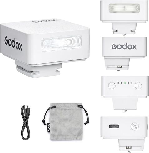 Godox iM20 Camera Flash, Mini Flash Speedlite,440 Full-Power Flashes,Single Contact Hotshoe,Built-in Lithium Battery for Fuji/Sony/Nikon/Canon/Olympus Camera (iM20 White) in Kuwait