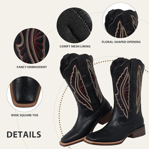 Sheesole Square Toe Cowboy Boots for Women Wide Valf Fashion Western Cowgirl Boots in Kuwait