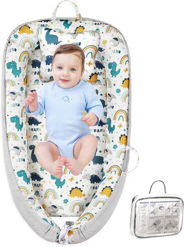 Baby Lounger for Newborn 0-24 Months with Removable Pillow | Breathable, Portable & Soft Infant Sleep Mat | CPSC Certified for Home, Travel & Playtime | Easy to Clean Baby Gift Essentials-Dinosaur in Saudi Arabia