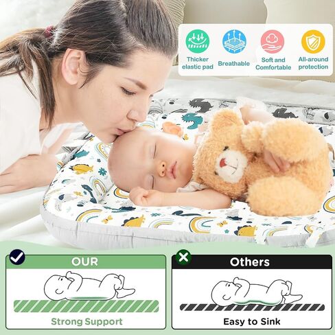Baby Lounger for Newborn 0-24 Months with Removable Pillow | Breathable, Portable & Soft Infant Sleep Mat | CPSC Certified for Home, Travel & Playtime | Easy to Clean Baby Gift Essentials-Dinosaur in Saudi Arabia