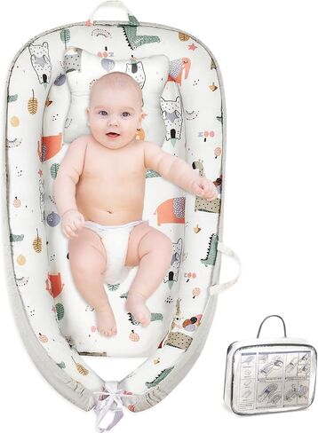 Baby Lounger for Newborn 0-24 Months with Removable Pillow | Breathable, Portable & Soft Infant Sleep Mat | CPSC Certified for Home, Travel & Playtime | Easy to Clean Baby Gift Essentials-Dinosaur in Saudi Arabia