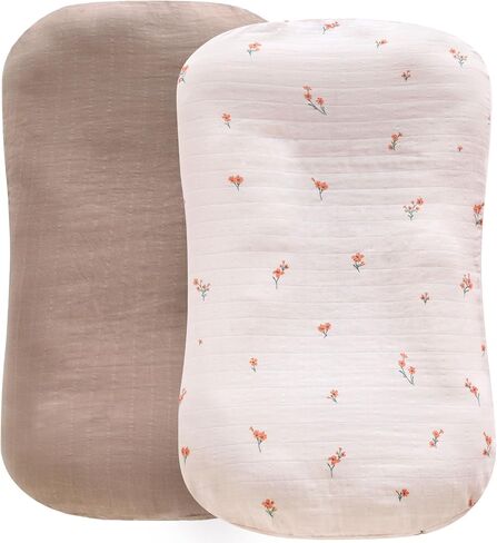 LifeTree Muslin Baby Lounger Cover Neutral, Newborn Slipcover Lounger Cover for Boys Girls Infant, Soft Organic Cotton, Cover Only, Lavender and Mauve Pattern, 30.7in x 20in in Kuwait