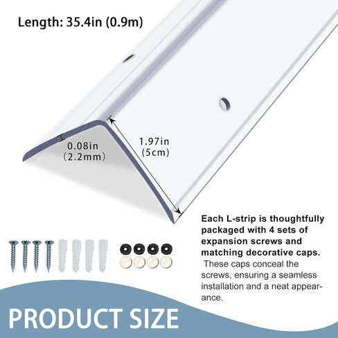 Pre-Drilled Wall Corner Protectors, 2pcs x 35.4''L x 1.97''W Clear Screw Fixing Anti-Impact L-Shape Protective Edge Shields & Guards for Door Frame, Sharp Wall in Kuwait