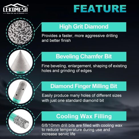 Tile Hole Saw Kit for Porcelain Tile-(6/6/8/20/35/50/75/100/125mm+Finger Bit+Chamfer Bit+Adapter+Tile Blade) Diamond Tile Drill Bits Precision Cutting for Ceramic Marble,5/8"-11 Thread in Saudi Arabia