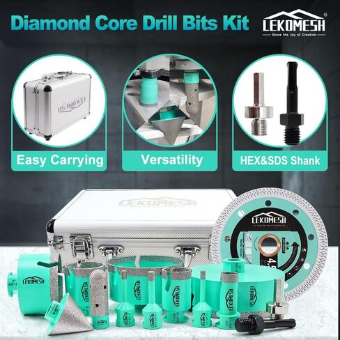 Tile Hole Saw Kit for Porcelain Tile-(6/6/8/20/35/50/75/100/125mm+Finger Bit+Chamfer Bit+Adapter+Tile Blade) Diamond Tile Drill Bits Precision Cutting for Ceramic Marble,5/8"-11 Thread in Saudi Arabia