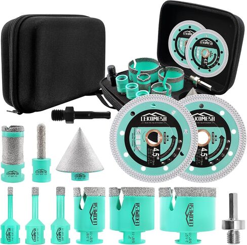 Tile Hole Saw Kit for Porcelain Tile-(6/6/8/20/35/50/75/100/125mm+Finger Bit+Chamfer Bit+Adapter+Tile Blade) Diamond Tile Drill Bits Precision Cutting for Ceramic Marble,5/8"-11 Thread in Saudi Arabia