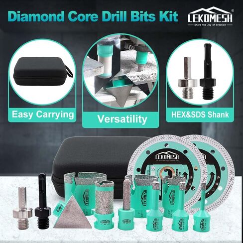 Tile Hole Saw Kit for Porcelain Tile-(6/6/8/20/35/50/75/100/125mm+Finger Bit+Chamfer Bit+Adapter+Tile Blade) Diamond Tile Drill Bits Precision Cutting for Ceramic Marble,5/8"-11 Thread in Saudi Arabia