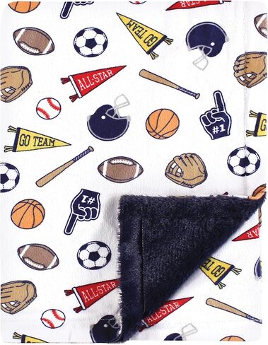 Hudson Baby Infant Boy Plush Blanket with Furry Binding and Back, Sports Fan, One Size in Saudi Arabia