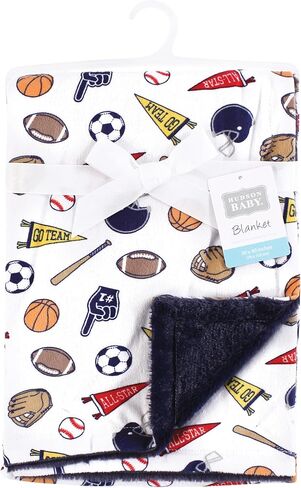Hudson Baby Infant Boy Plush Blanket with Furry Binding and Back, Sports Fan, One Size in Saudi Arabia