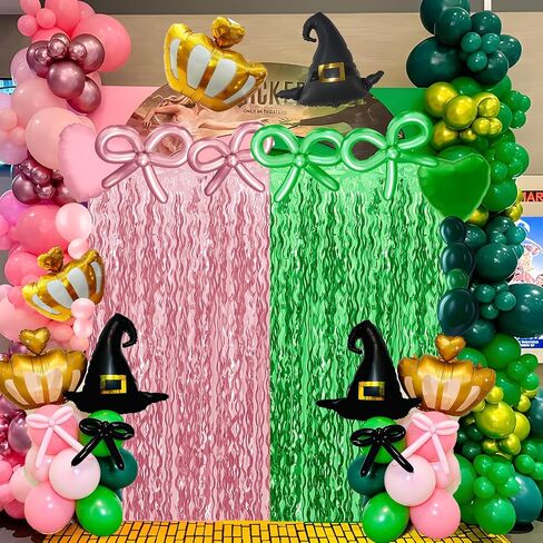 Pink and Green Wavy Tinsel Foil Fringe Curtains Photo Booth Backdrop for Green Pink Theme Birthday Party Witch Decorations(2 Pack,3.2 ft x 6.6 ft) in Kuwait