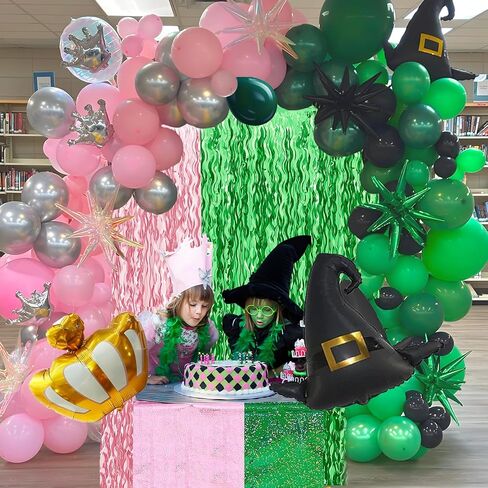 Pink and Green Wavy Tinsel Foil Fringe Curtains Photo Booth Backdrop for Green Pink Theme Birthday Party Witch Decorations(2 Pack,3.2 ft x 6.6 ft) in Kuwait
