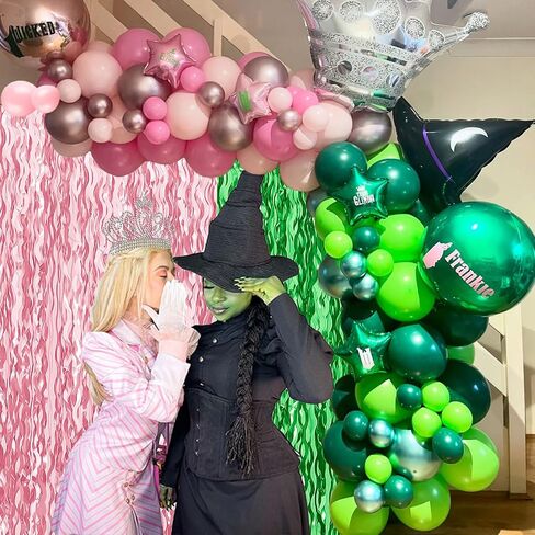 Pink and Green Wavy Tinsel Foil Fringe Curtains Photo Booth Backdrop for Green Pink Theme Birthday Party Witch Decorations(2 Pack,3.2 ft x 6.6 ft) in Kuwait