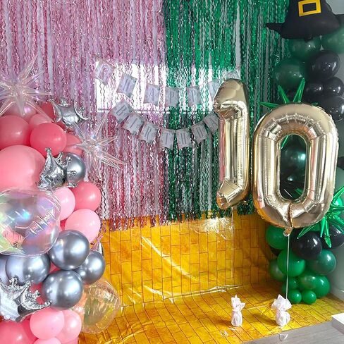Pink and Green Wavy Tinsel Foil Fringe Curtains Photo Booth Backdrop for Green Pink Theme Birthday Party Witch Decorations(2 Pack,3.2 ft x 6.6 ft) in Kuwait