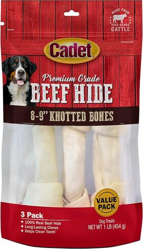Cadet Premium Grade Beef Hide for Dogs, Long Lasting Rawhide Knotted Bones Single Ingredient Dog Chews, 4"-5" Dog Bones, 2 Pounds in Kuwait