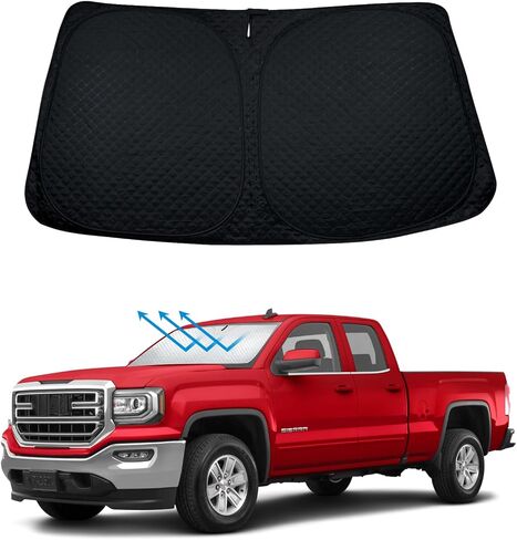 BESTVIEW Front Windshield Sun Shade Compatible with GMC Sierra 1500 2500 3500 2019-2024, Foldable Reflective Sunshade for Car Front Window, 3 Layers 210T Material in Kuwait