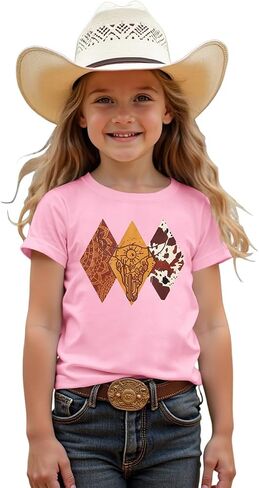 MODNTOGA Toddler Baby Girl Rodeo Cow Skull Shirt Retro Cowgirl Graphic T-Shirt Western Cow Print Summer Tee Short Sleeve Tops in Kuwait