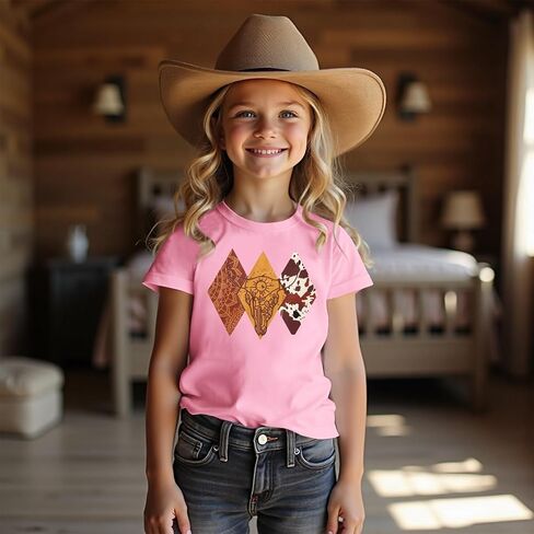 MODNTOGA Toddler Baby Girl Rodeo Cow Skull Shirt Retro Cowgirl Graphic T-Shirt Western Cow Print Summer Tee Short Sleeve Tops in Saudi Arabia