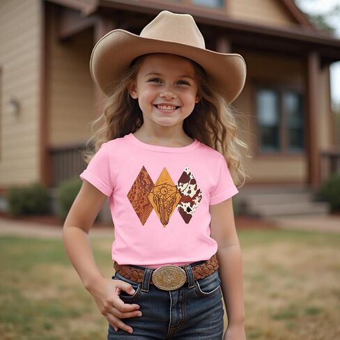 MODNTOGA Toddler Baby Girl Rodeo Cow Skull Shirt Retro Cowgirl Graphic T-Shirt Western Cow Print Summer Tee Short Sleeve Tops in Saudi Arabia