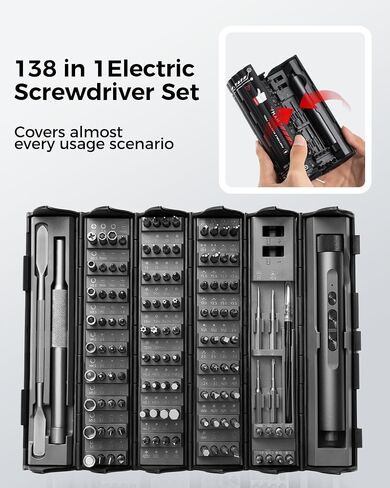 VMAN Electric Screwdriver Kit, 138 in 1 Precision Electric Screwdriver, 120 S2 Metal Magnetic Bits, LED Light, 3.7V Rated Voltage, Repair Tool Kit for Phone Watch Camera Laptop PC, Black-Red in Saudi Arabia
