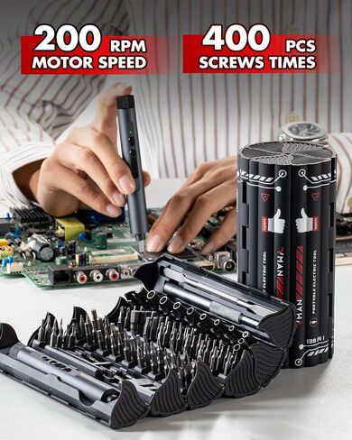 VMAN Electric Screwdriver Kit, 138 in 1 Precision Electric Screwdriver, 120 S2 Metal Magnetic Bits, LED Light, 3.7V Rated Voltage, Repair Tool Kit for Phone Watch Camera Laptop PC, Black-Red in Saudi Arabia