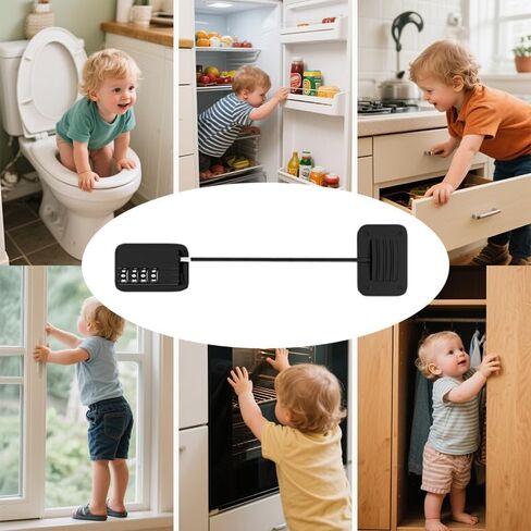 2 حزمة قفل الثلاجة ، أقفال خزانة ، أقفال خزانة سلامة الطفل ، مع قفل الثلاجة المركب ، للثلاجة ، الخزانات ، النافذة ، الأدراج ، تثبيت لاصق ، لا حفر مطلوب (أسود) in Kuwait