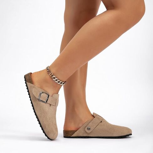 بغال جلدية أنيقة من جلد الغزال والبغال الأنيقة مع دعم القوس وأحذية Corked Footip's Clogs in Kuwait