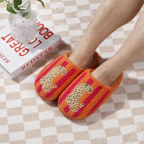 Women's Men's Happy Screw Lightning Happy Face Slippers Love heart-shaped slippers cat slippers Retro Leopard Print Happy Face Memory Foam Soft Plush Slippers Warm Anti-Slip Home Shoes in Kuwait