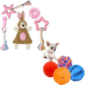 Puppy Toys Bundle of 4 Balls and 5 Pink Puppy Teething Toys
