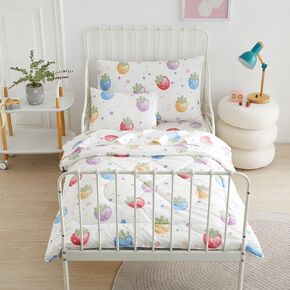 Pinkmemory Dinosaur Toddler Bedding Set Big Boy Girl 5 Piece Baby Dinosaur Toddler Bedding Comforter مجموعة أسرّة سرير للأطفال ، و 1 ورقة مسطحة ، وصفيحة واحدة مجهزة ، و 2 وسادة.
