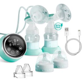 Electric Breast Pump, High-Definition LCD- Portable Breast Pump, Backflow Design, 2 Modes Pumps and 9 Levels- Extractor De Leche Materna Electrico- BPA Free, Double-Green