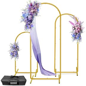Metal Arch Backdrop Stand Set of 3 Gold Wedding Arch Stand, 6FT & 5FT & 4FT Arched Backdrop Frame for Party, Wedding Balloon Arched Backdrop Stand, Square Arch Frame for Birthday Ceremony Decoration
