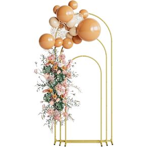 مجموعة قوس الزفاف من 3 ، Gold Metal Arch Backdrop Stand ، Palloon Arch Stand Arch Frame Frame for Ceremony Decoration (Gold ، 7.2 Ft ، 6.6 Ft ، 6 ft