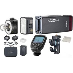 Godox AD200 Pro II Strobe Light with Godox XPro-N Trigger for Nikon Cameras, Optimized Flash Heads, BiColor LED Modelling Led, Color Group Indicator, Adjustable from 1/512 to Full Power (1/1) with 0.1