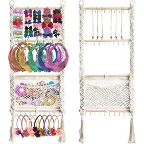 Headband Holder, Hair Bow Organizer for Girls, Large capacity bow hanger for baby girl, Handmade Macrame hair accessories organizer, bow holder, hair clip holder, Boho Wall Decor storage nursery room