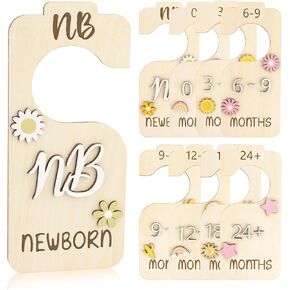 8Pcs Baby Closet Dividers for Clothes Organizer, 3D Daisy Wooden Double-Sided Baby Clothes Size Hanger Organizer from Newborn to 24 Months for Boho Themed Nursery Beautiful Decor