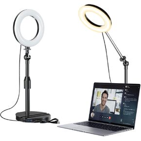 Portable Travel Ring Light for Laptop Zoom Video Conference, 5'' Bright Circle Light with Extendable Stand, Small Halo Lighting with Phone Holder for Video Recording Live Stream Facetime Photography
