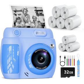 Kids Camera Instant Print, Christmas Birthday Gifts Toys for 3-10 Year Old Boys Girls, 1080P Video 20MP Toddler Digital Camera with 3 Rolls Paper & 32GB Card