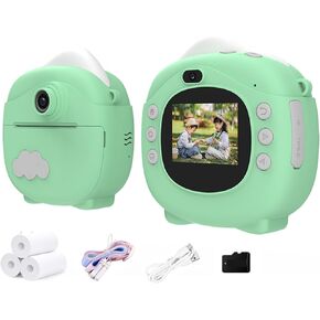 Kids Instant Print Camera,HD 1080P Children Digital Camera Toy, Christmas Birthday Gift for Girls Boys Ages 3-12, Portable Toy with 3 Printer Paper,32GB SD Card, Green