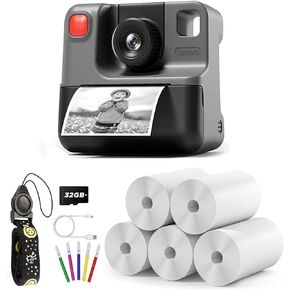 Kids Camera Instant Print, Christmas Birthday Gifts for Toddle Girls Boys Age 3-12, 24MP & 1080P Selfie Digital Camera with 3 Roll No-Ink Print Paper 32G SD Card