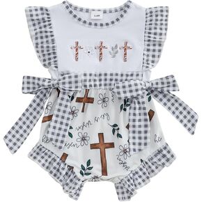Newborn Baby Girl Easter Outfit Smocked Baby Girl Clothes Embroidered Ruffle Sleeveless Infant Romper Spring Clothing