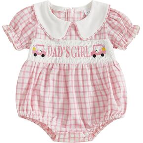Newborn Baby Girl Golf Outfit Golf Print Short Sleeve Romper Smocked Bodysuit Cute Baby Girl Summer Clothes