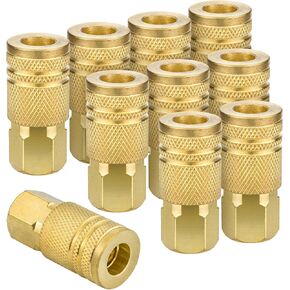 1/4-Inch Brass Female Industrial Coupler,10 Pack Quick Connect Air Couplers for Air Hose Accessories - NPT Internal Couplers for Professional Job Sites and Automotive Shops