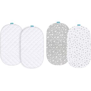 Bassinet Mattress Pad Covers(Bamboo Viscose) and Sheets(Cotton) Fit for Graco Sense2Snooze Bassinet