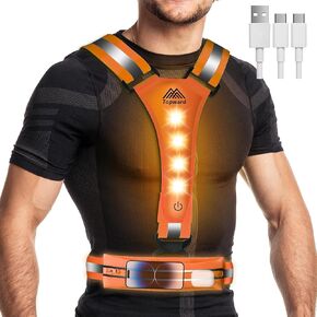 LED Reflective Vest Running Gear, USB-C Rechargeable, Light Up Lights for Night Dog Walking Cycling, Running Phone Holder Vest for Runners, High Visibility with Adjustable Waist/Shoulder